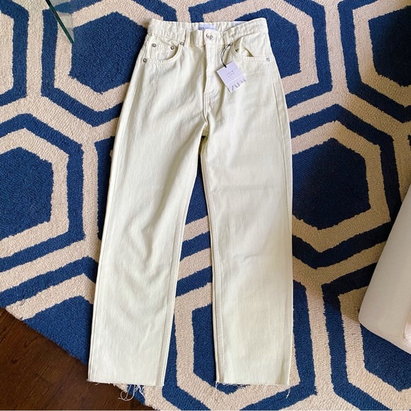 🍈 ZARA CITRON HIGH WAIST STRAIGHG LEG ANKLE LENGTH DENIM JEANS! - Picture 6 of 16